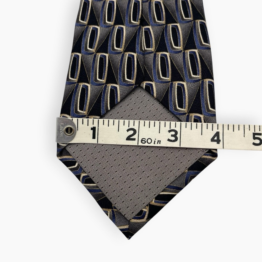 Vintage Albert Nipon Silk Neck Tie Blue Gray Geometric 59.5in Abstract - Picture 8 of 8